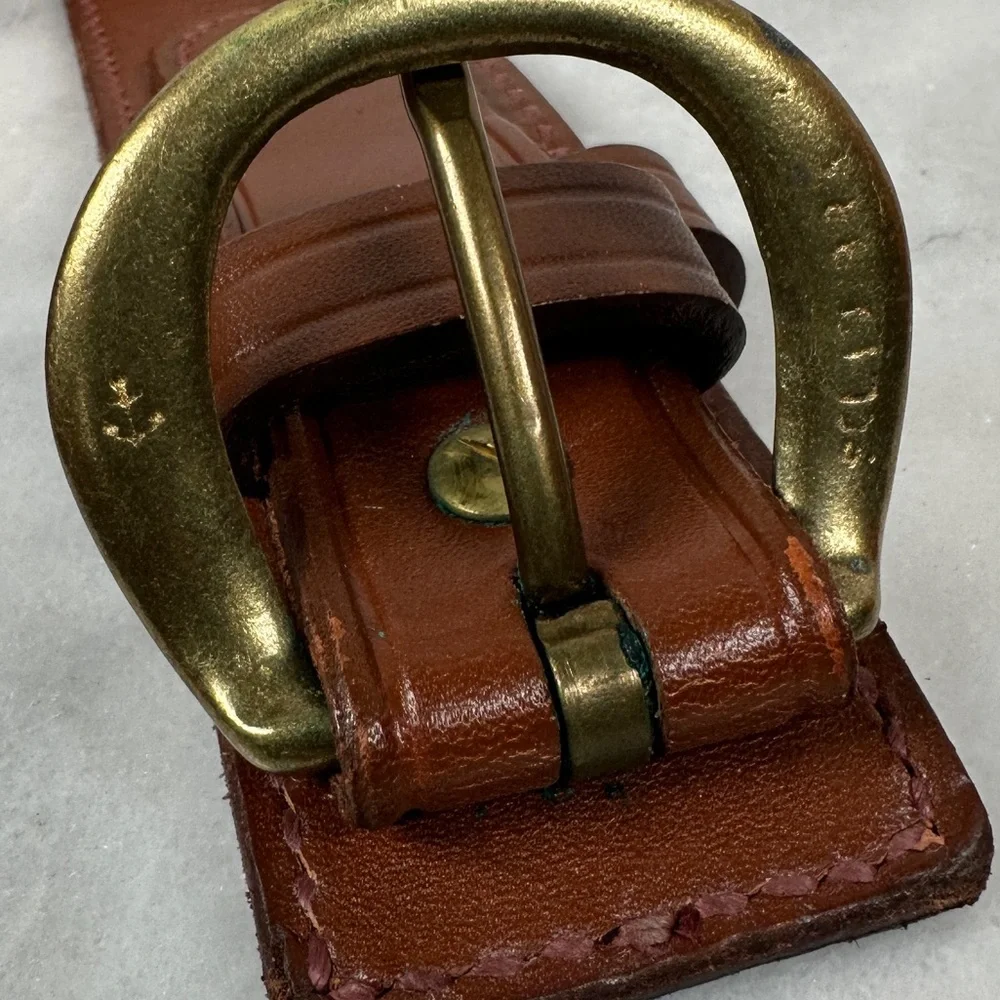 44 Brown dark Leather Belt gold buckle vintage brass ranger‎ western wide